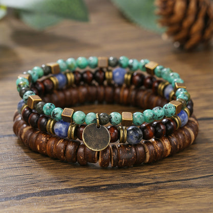 Retro Men's Coconut Wood Stackable Bracelet Set