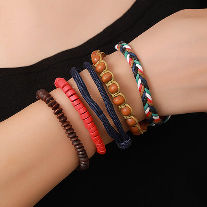 Retro Men's Coconut Wood Stackable Bracelet Set