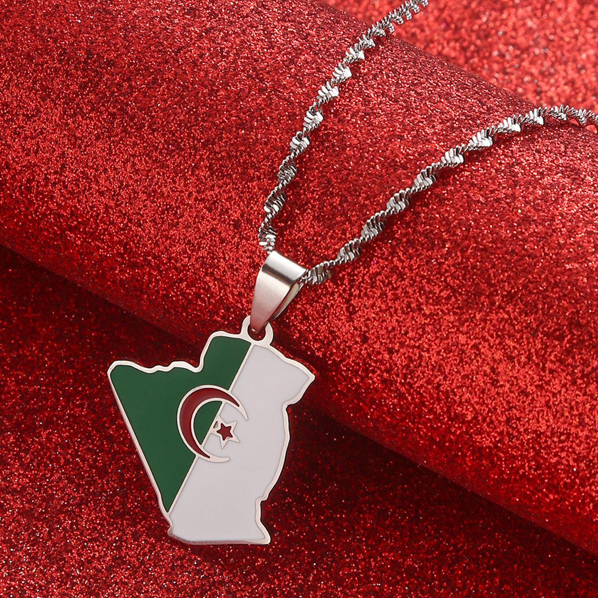 Algerian Flag Pendant Necklace
