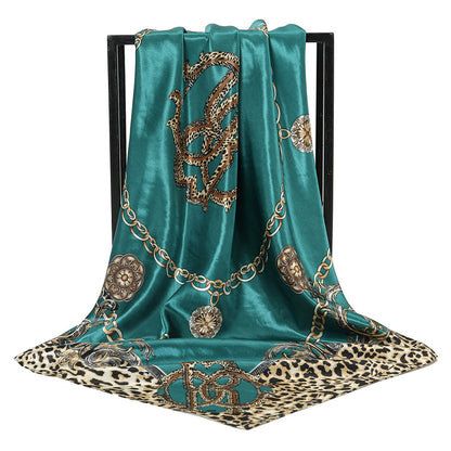 Leopard-print Chain Decorative Satin Scarf