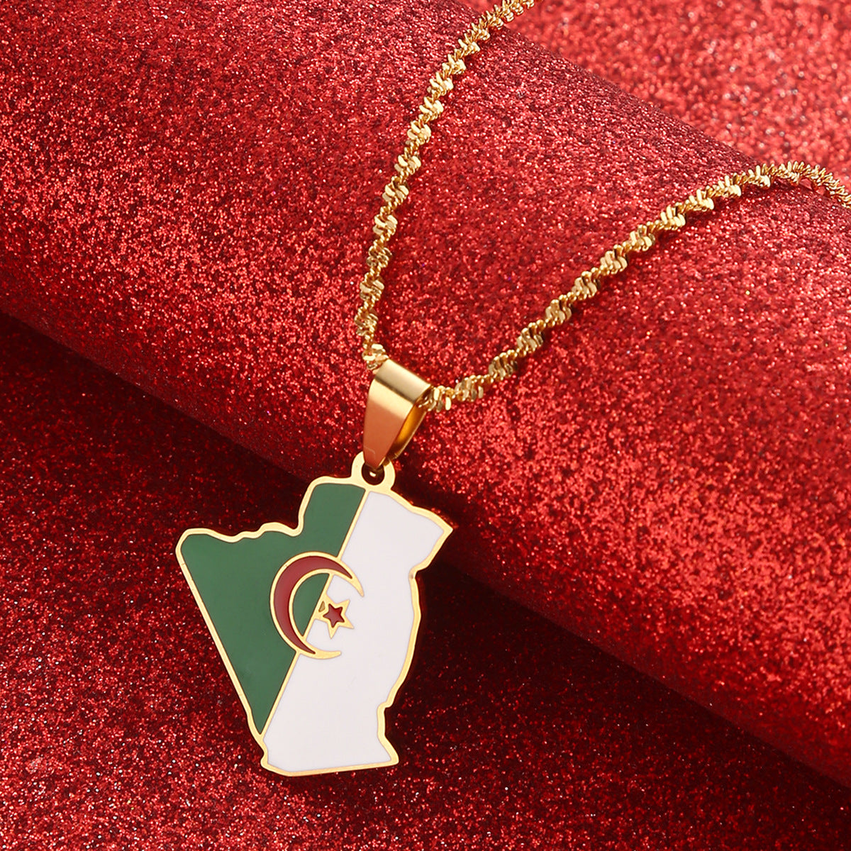 Algerian Flag Pendant Necklace