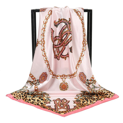Leopard-print Chain Decorative Satin Scarf