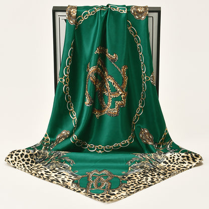 Leopard-print Chain Decorative Satin Scarf