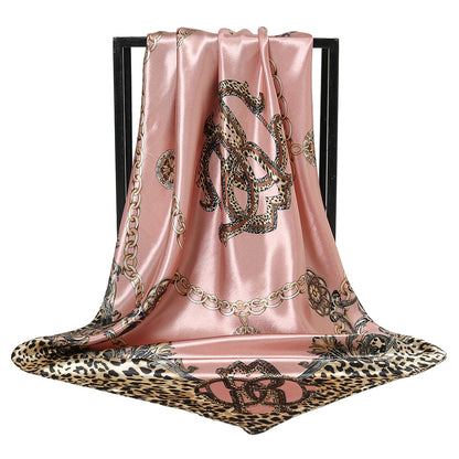 Leopard-print Chain Decorative Satin Scarf