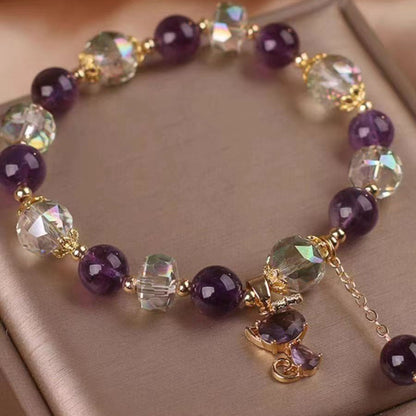 Natural Amethyst Fox Pendant Bracelet