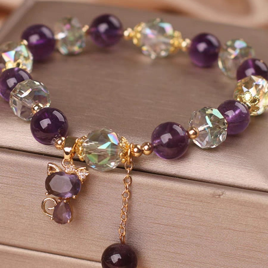 Natural Amethyst Fox Pendant Bracelet