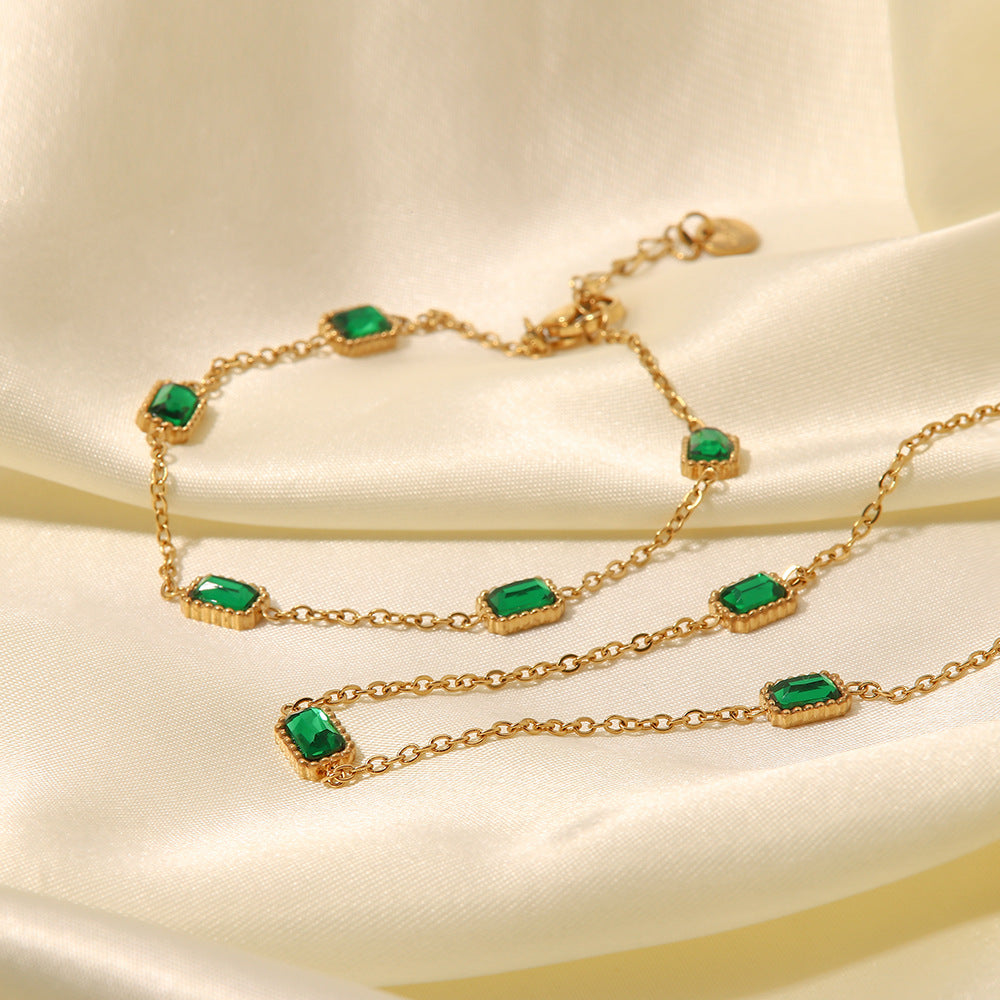 Emerald Zircon Necklace Bracelet Set
