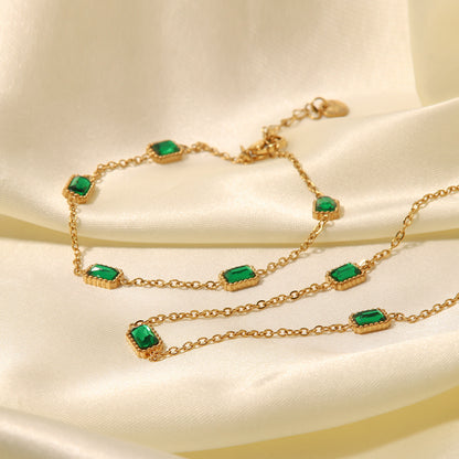 Emerald Zircon Necklace Bracelet Set