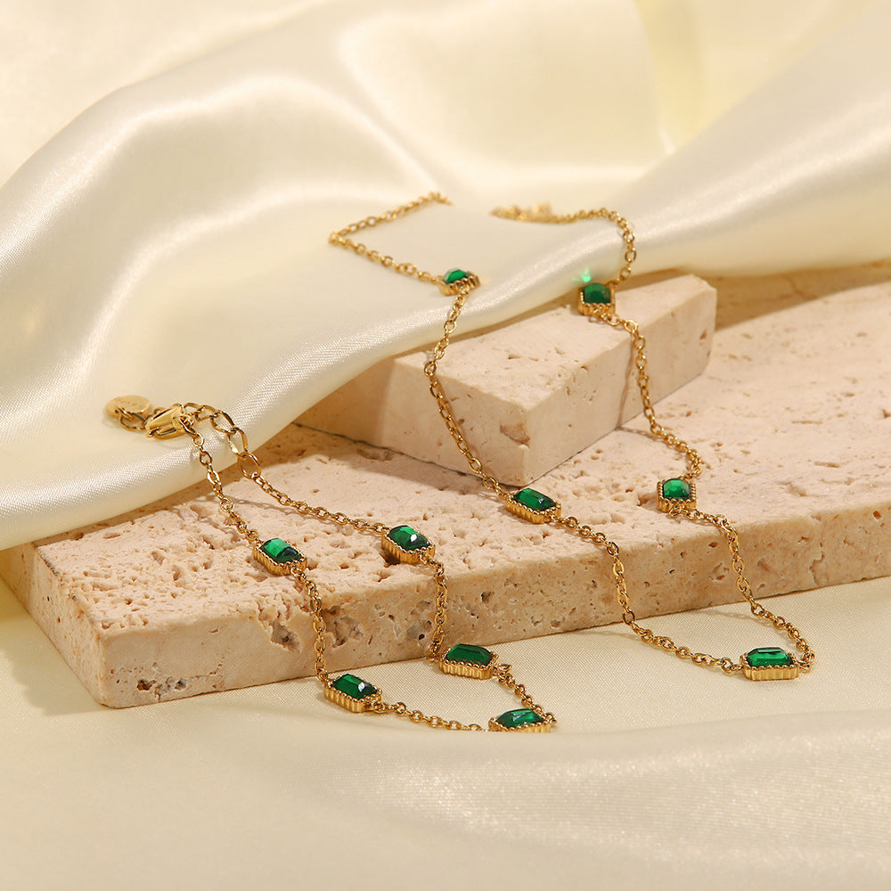 Emerald Zircon Necklace Bracelet Set