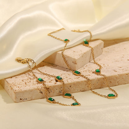 Emerald Zircon Necklace Bracelet Set