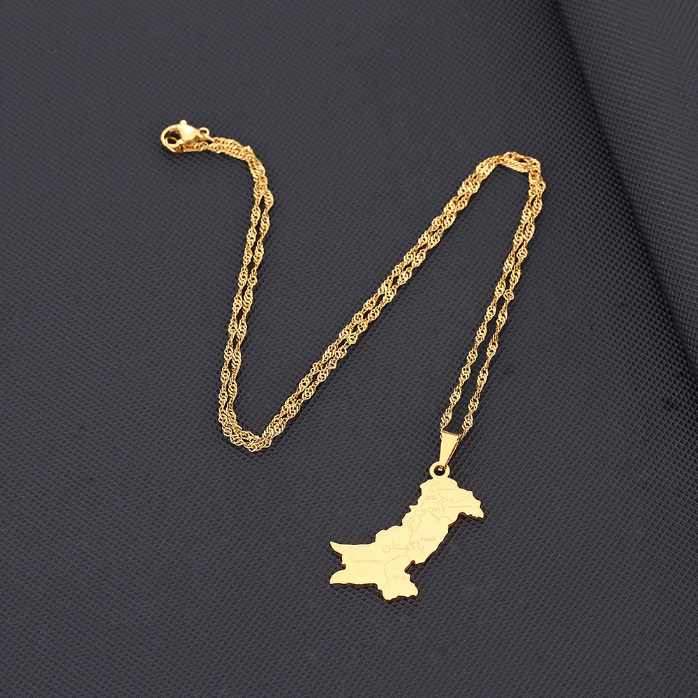 Stainless Steel Pakistan Map Necklace