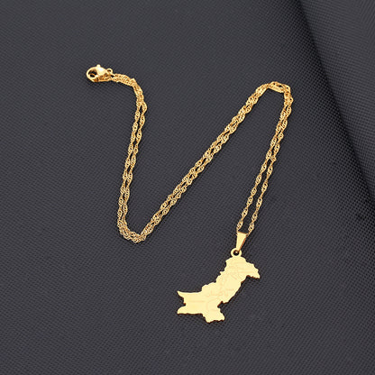 Stainless Steel Pakistan Map Necklace
