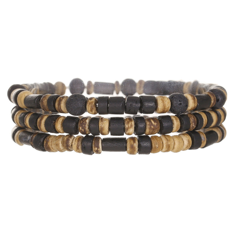 Retro Men's Coconut Wood Stackable Bracelet Set
