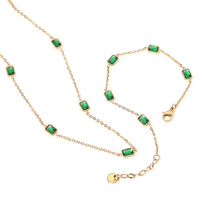 Emerald Zircon Necklace Bracelet Set