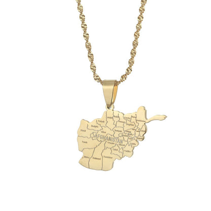 Stainless Steel Afghanistan City Map Pendant Necklace