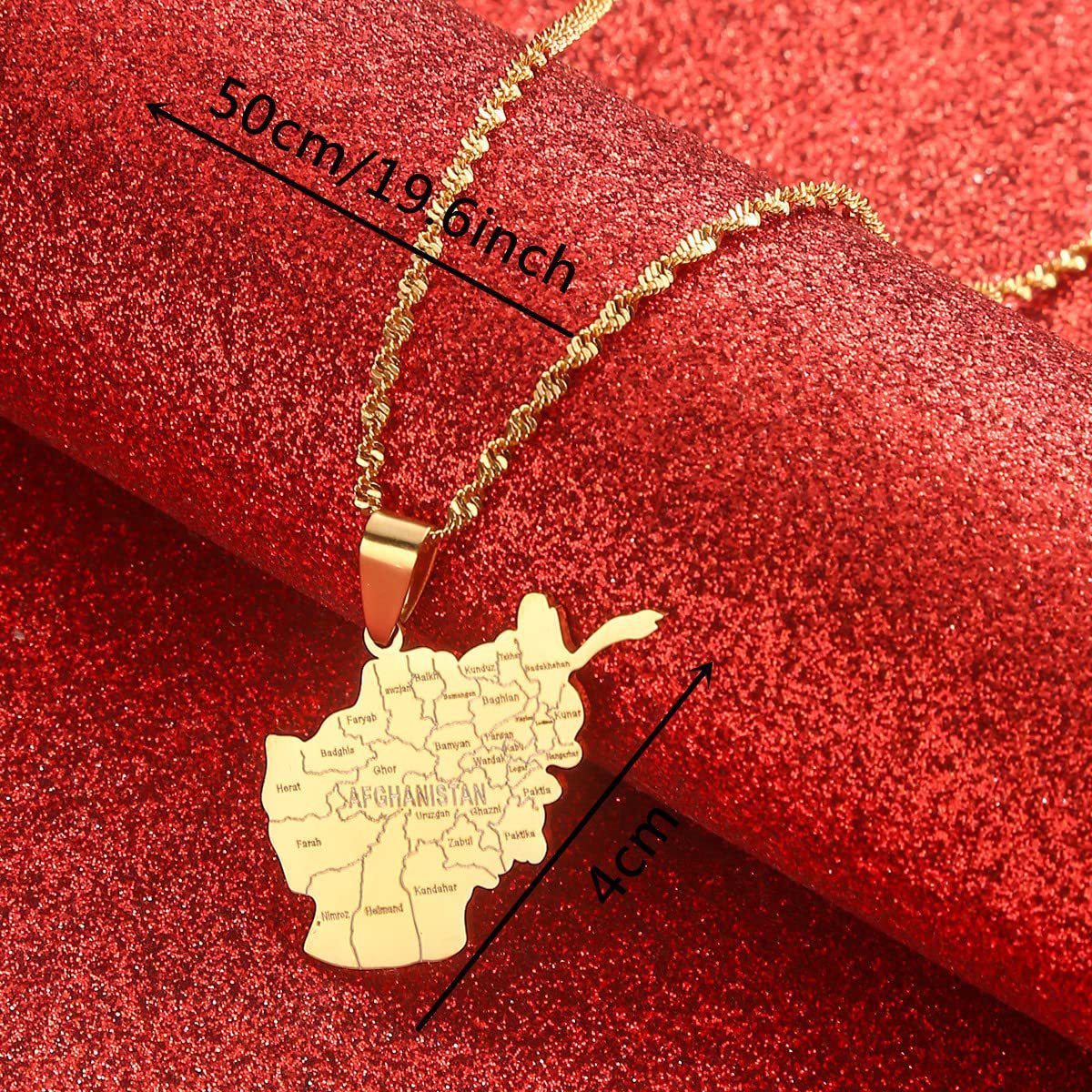 Stainless Steel Afghanistan City Map Pendant Necklace