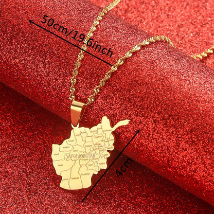Stainless Steel Afghanistan City Map Pendant Necklace