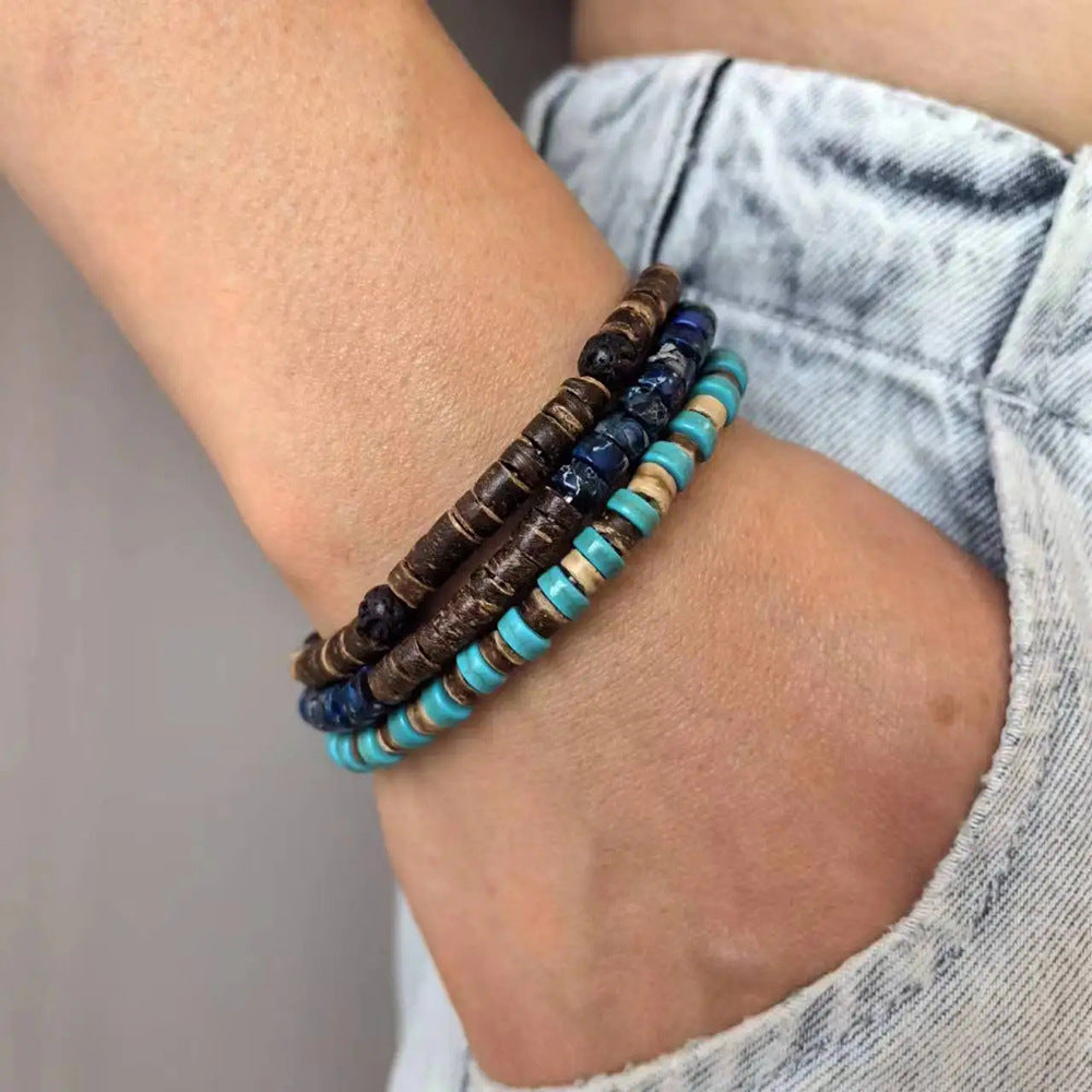 Retro Men's Coconut Wood Stackable Bracelet Set