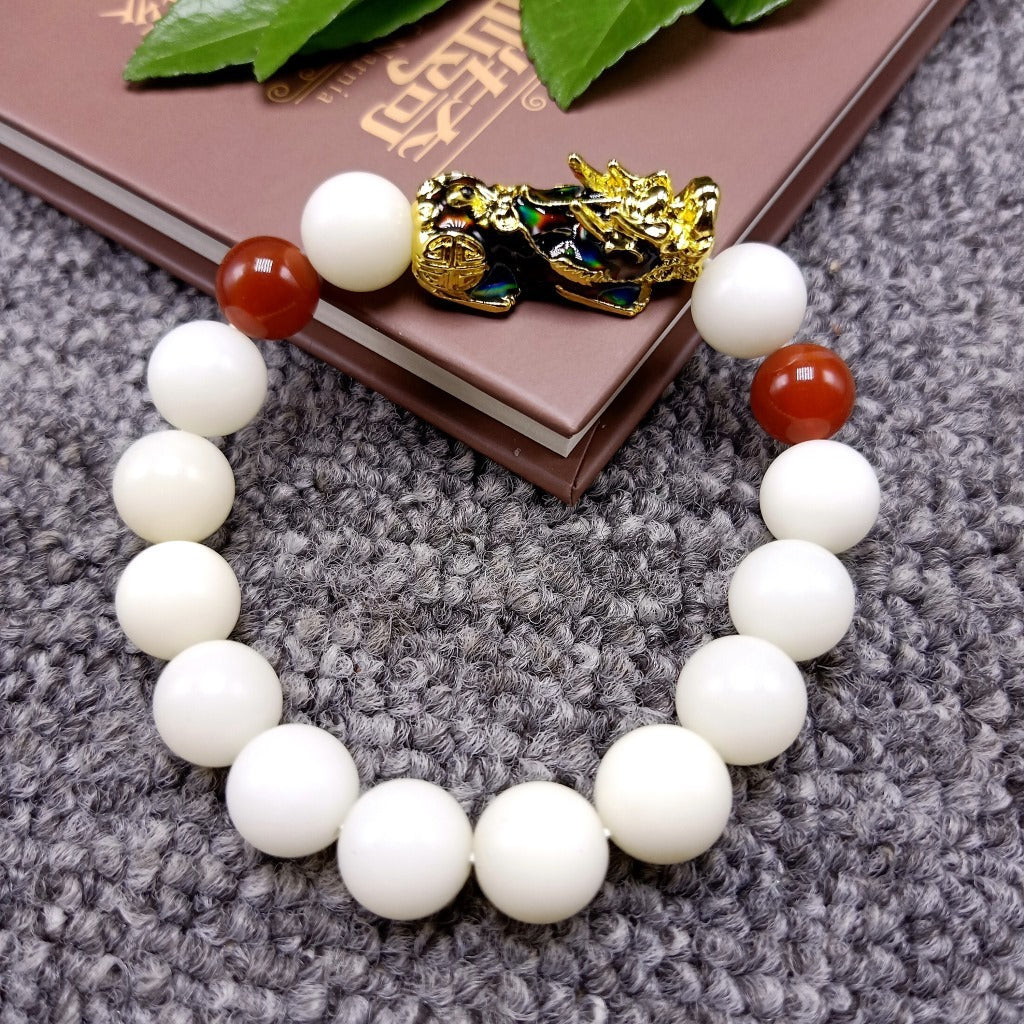 108 White Jade Bodhi Root Bracelets With Lotus Beads