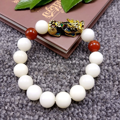 108 White Jade Bodhi Root Bracelets With Lotus Beads