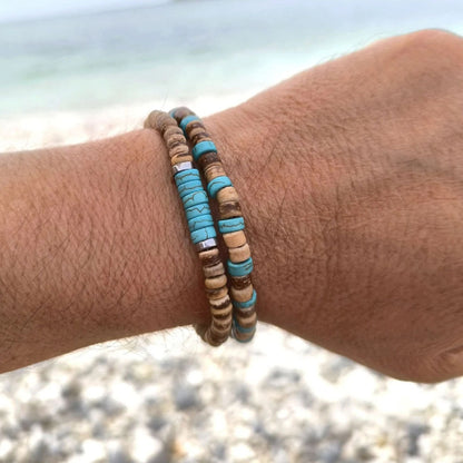 Retro Men's Coconut Wood Stackable Bracelet Set