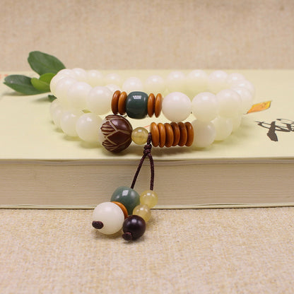 108 White Jade Bodhi Root Bracelets With Lotus Beads