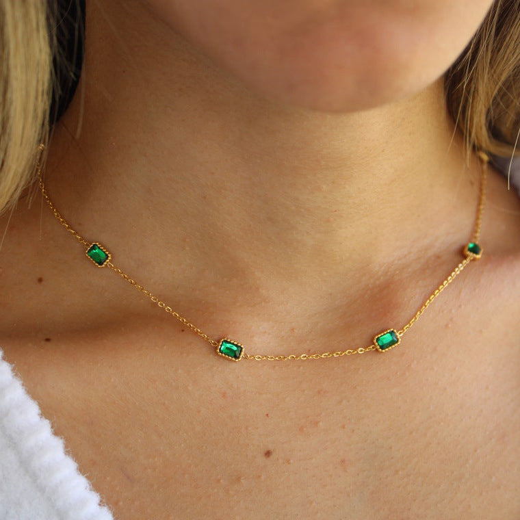 Emerald Zircon Necklace Bracelet Set