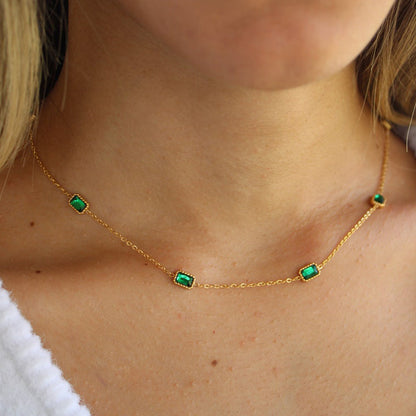 Emerald Zircon Necklace Bracelet Set