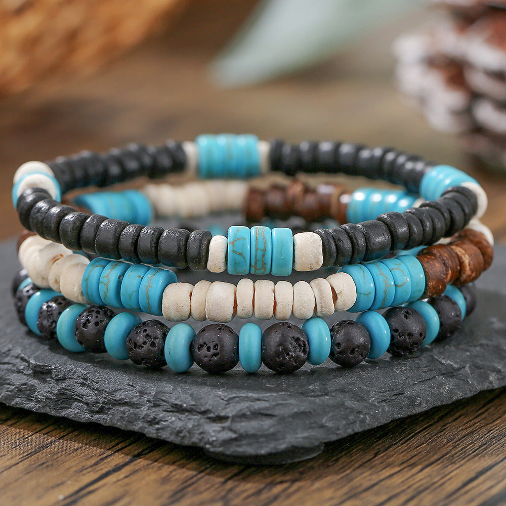 Retro Men's Coconut Wood Stackable Bracelet Set