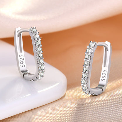 S925 Rose Gold Rectangle Earrings - Crystal Pave Minimalist Hoops