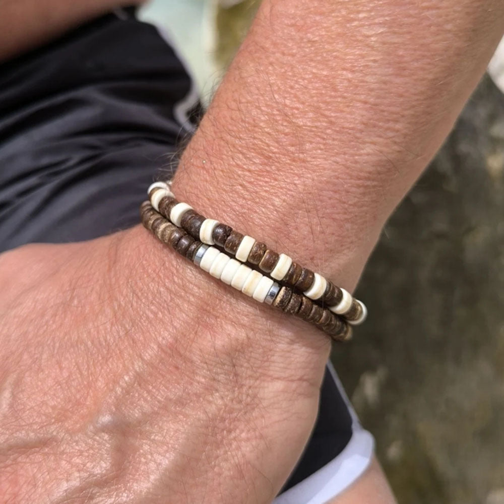 Retro Men's Coconut Wood Stackable Bracelet Set