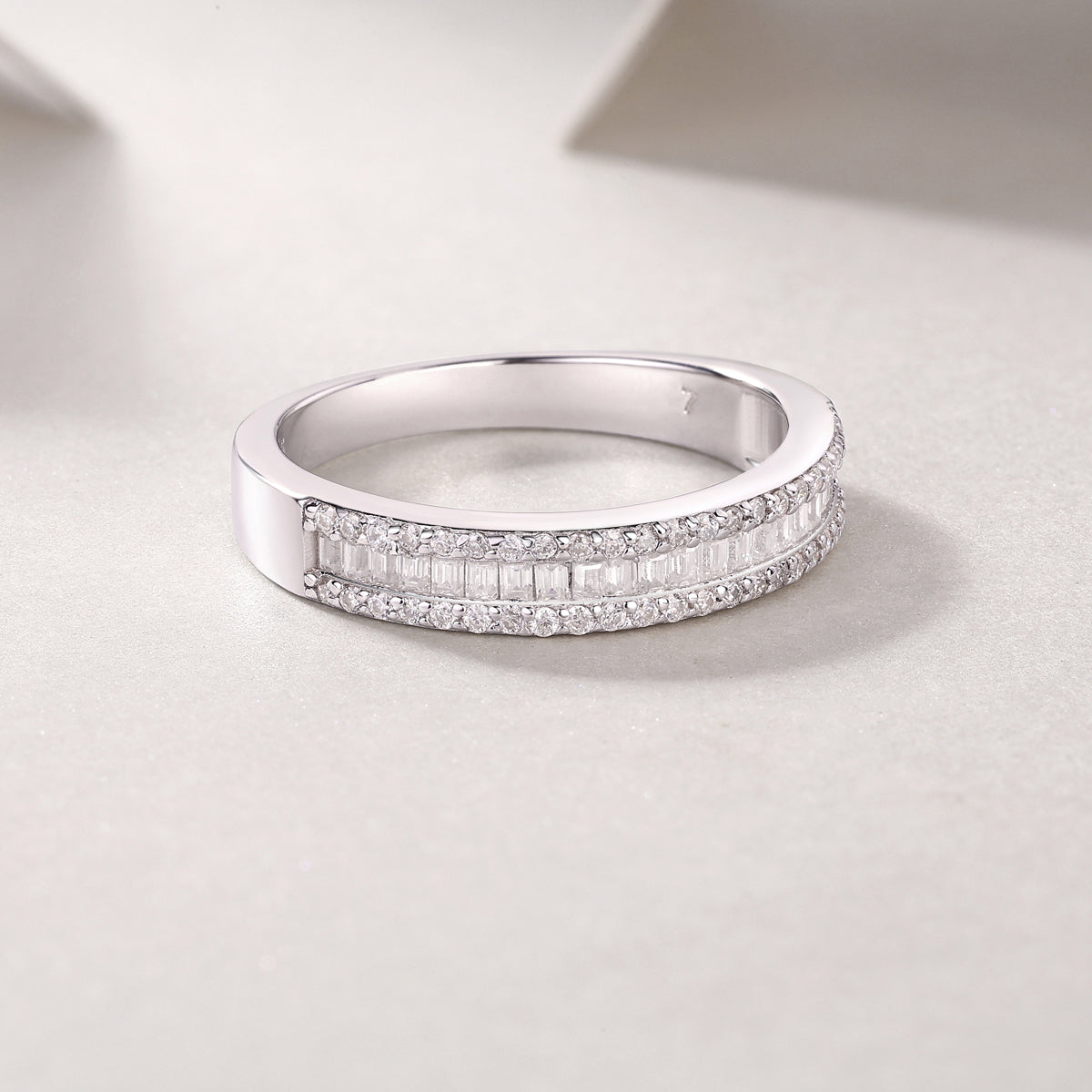 Elegant Moissanite Sterling Silver Band Ring