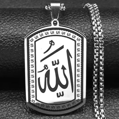 Stainless Steel Allah Necklace Arabic Corrosion Pattern