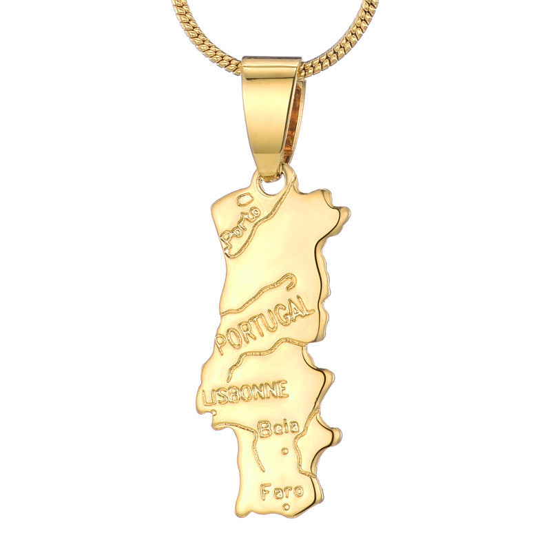 Country Map Pendant 18k Gold-plated Necklace