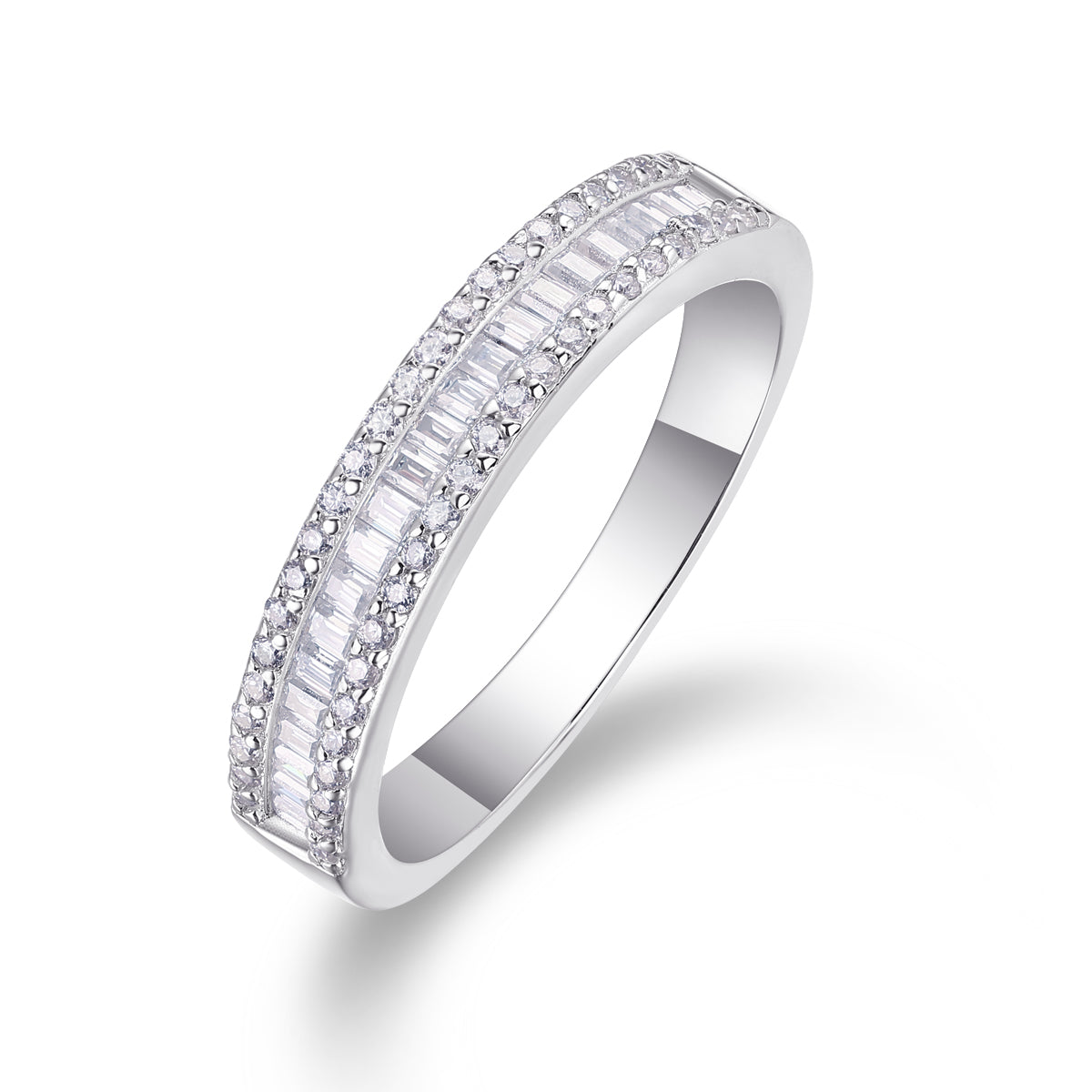 Elegant Moissanite Sterling Silver Band Ring