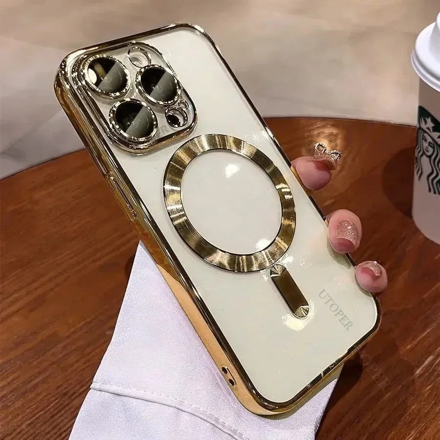 Magnetic Charging Electroplated Transparent With Lens Protector Protective Case, For iPhone 16 15 14 13 12 11 Pro Max Plus
