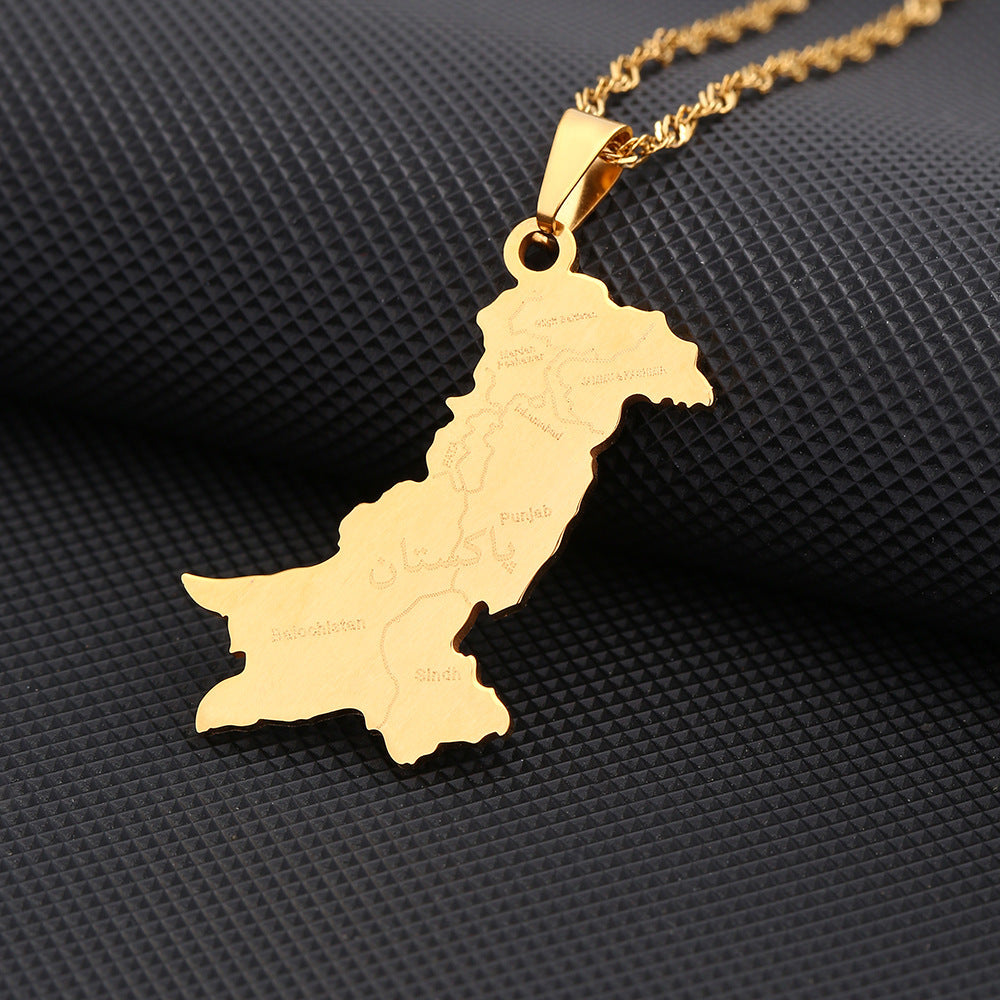 Stainless Steel Pakistan Map Necklace