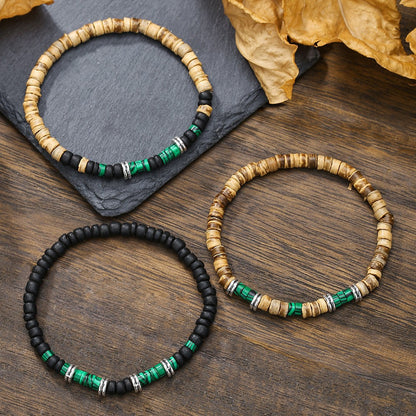 Retro Men's Coconut Wood Stackable Bracelet Set