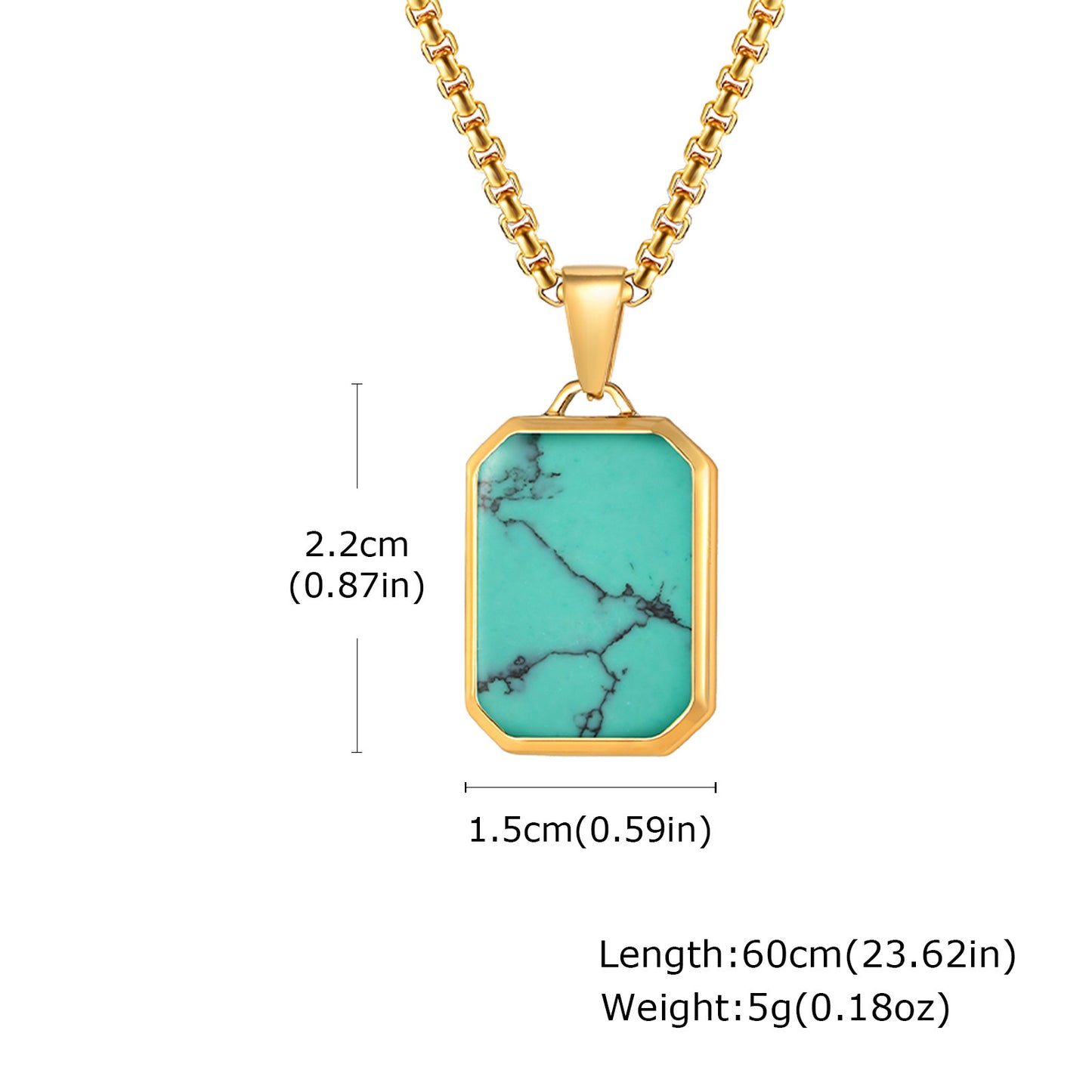 Stainless Steel Geometry Rectangle Green Pine Pendant Necklace
