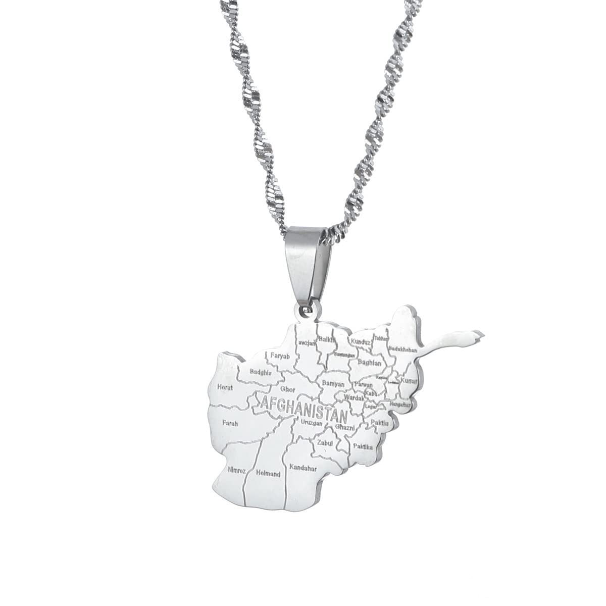 Stainless Steel Afghanistan City Map Pendant Necklace