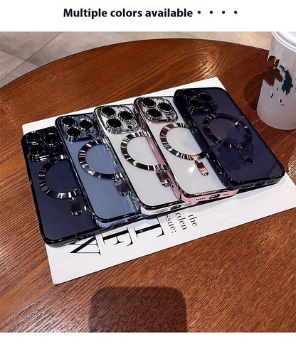 Magnetic Charging Electroplated Transparent With Lens Protector Protective Case, For iPhone 16 15 14 13 12 11 Pro Max Plus