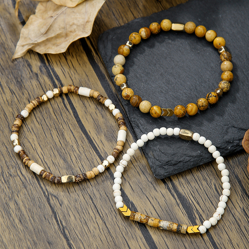 Retro Men's Coconut Wood Stackable Bracelet Set