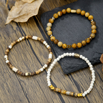 Retro Men's Coconut Wood Stackable Bracelet Set
