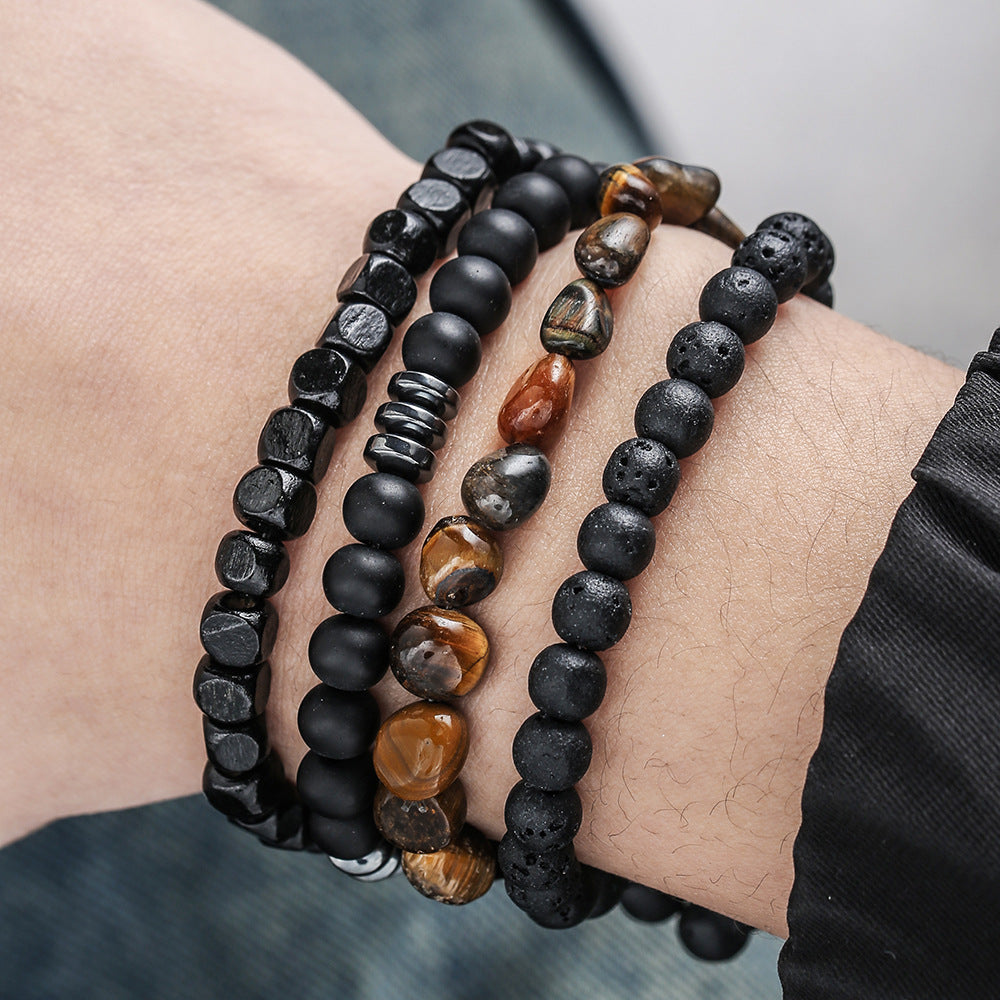 Retro Men's Coconut Wood Stackable Bracelet Set