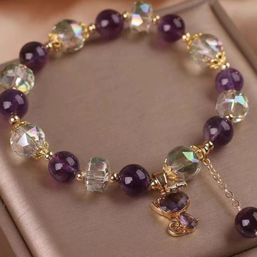 Natural Amethyst Fox Pendant Bracelet