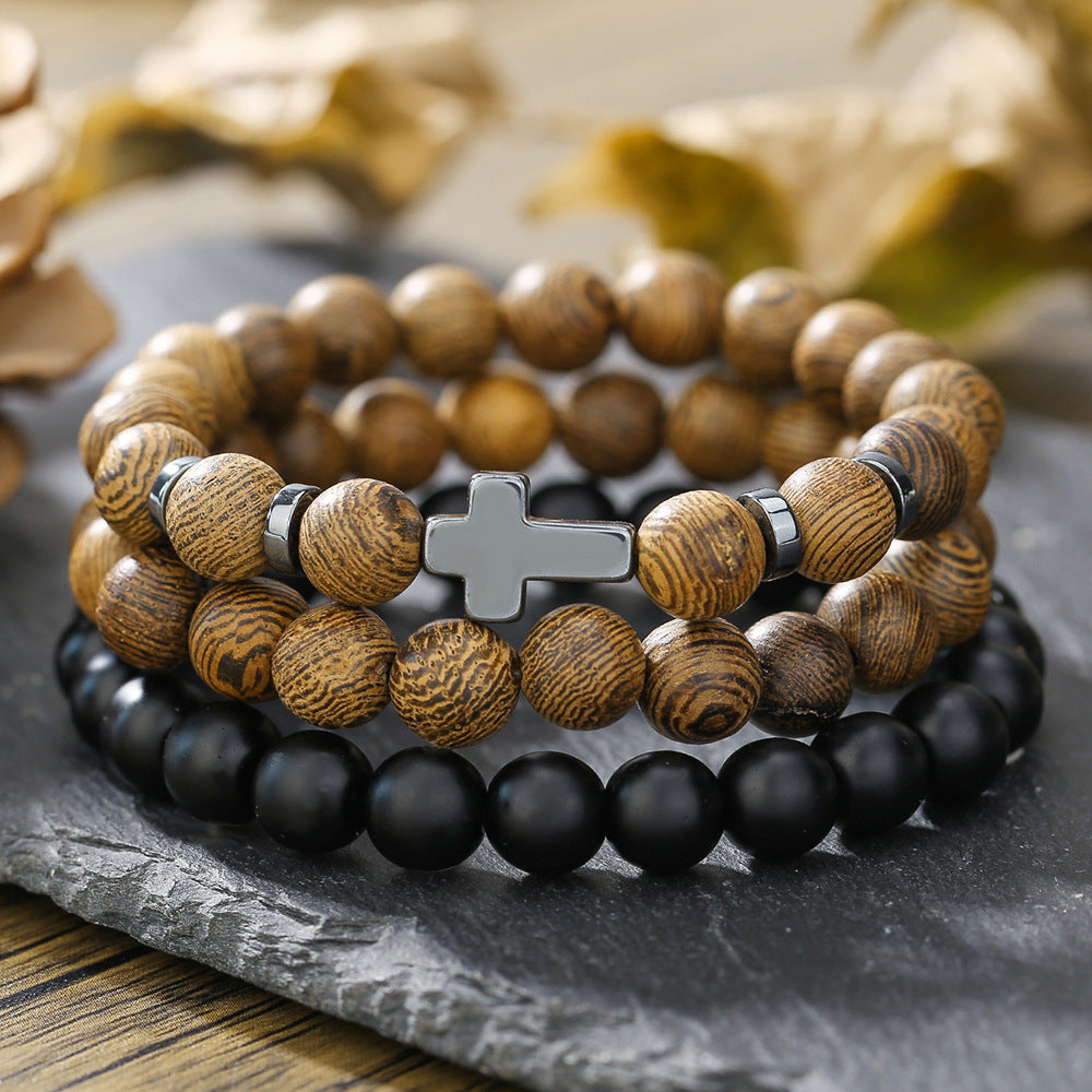 Retro Men's Coconut Wood Stackable Bracelet Set