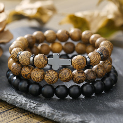 Retro Men's Coconut Wood Stackable Bracelet Set
