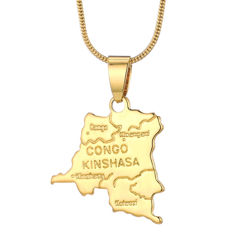 Country Map Pendant 18k Gold-plated Necklace
