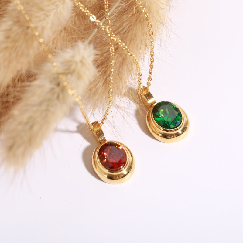 Necklace Titanium Steel Plated 18K Gem