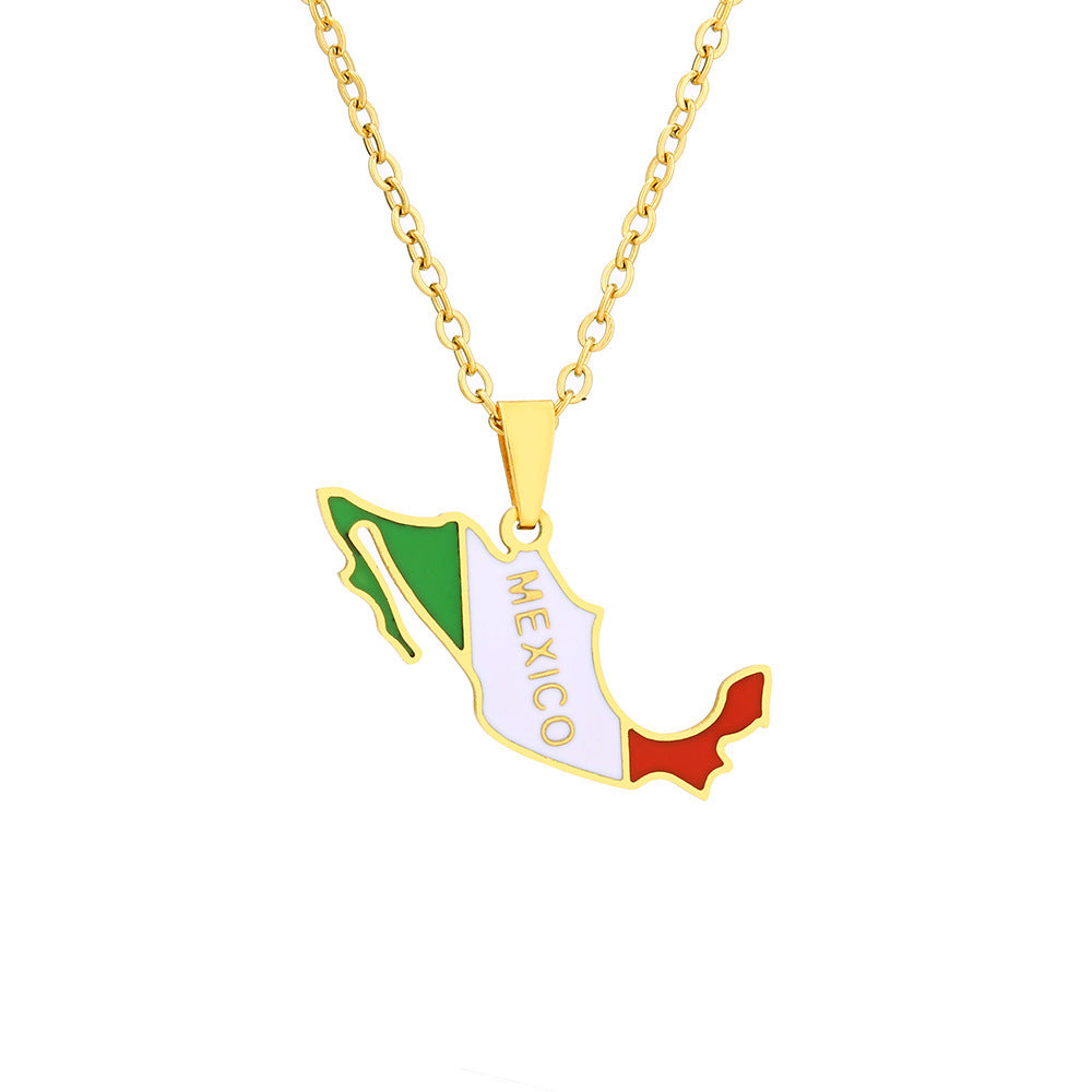 Mexican Map And Flag Necklace